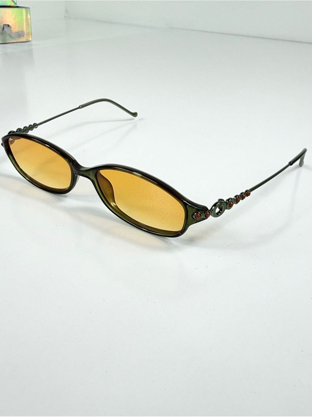 Vintage Dior CD 3033 Green Orange Cabochon Gem Sunglasses Custom Orange Lens Set - Picture 8 of 16